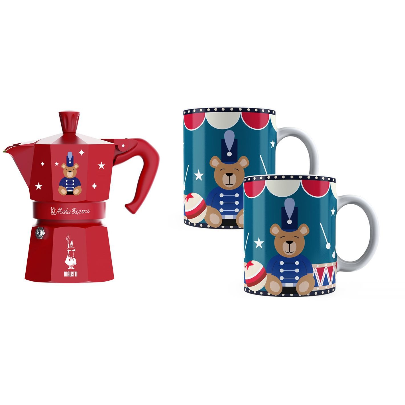 Bialetti Joyful Christmas Moka Express Gift Set – 6 Cups with 2 Espresso Mugs