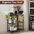 Garden Tool Rack with Wooden Shelves