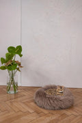 Round Natural Sheepskin Pet Bed - Greige