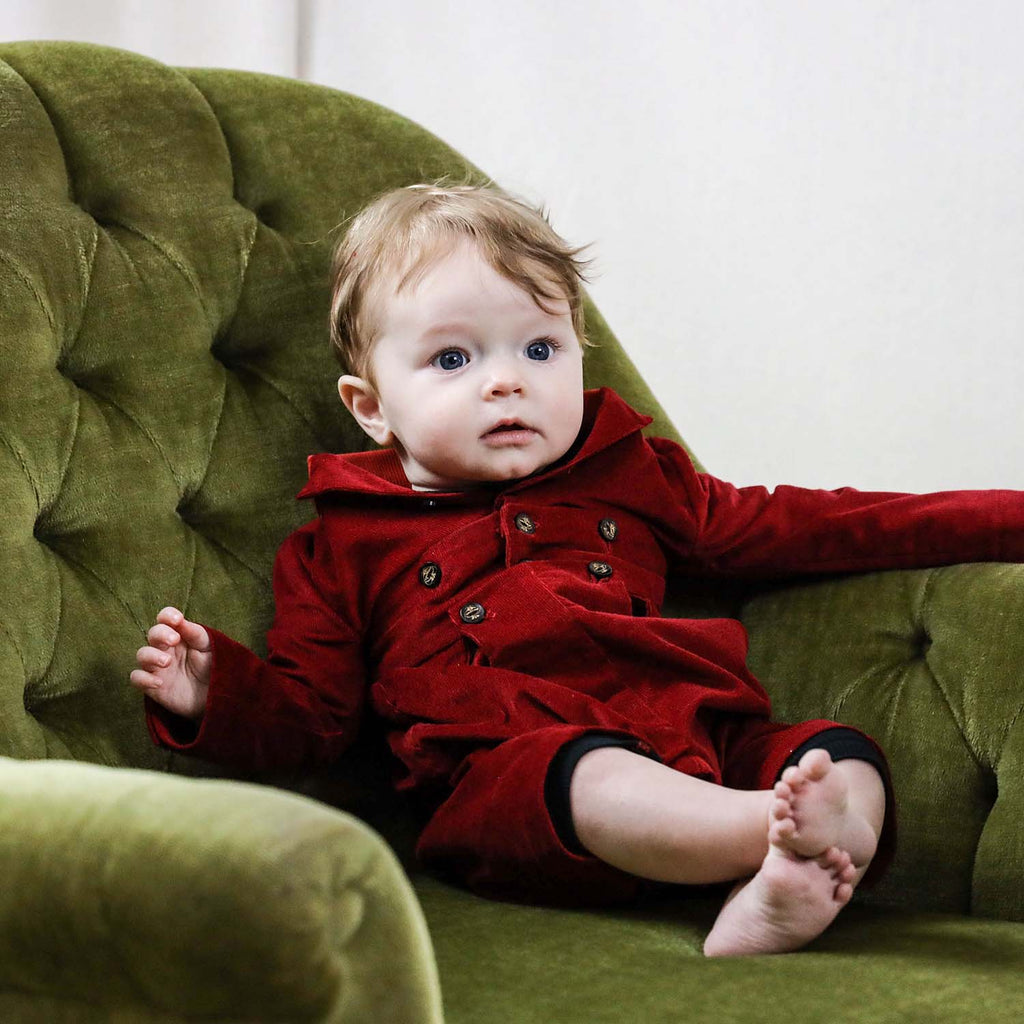 Red Corduroy Baby Romper