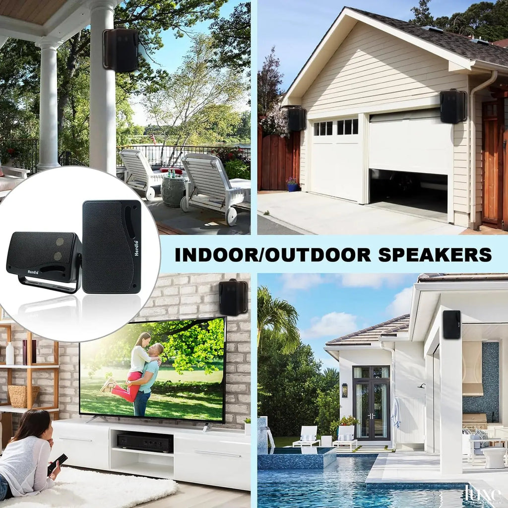 3-Way Waterproof Wall Mount Speakers Black