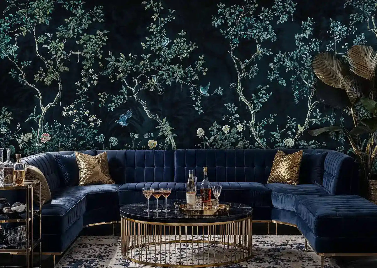 Chinoiserie Midnight Garden Songbirds Wall Mural