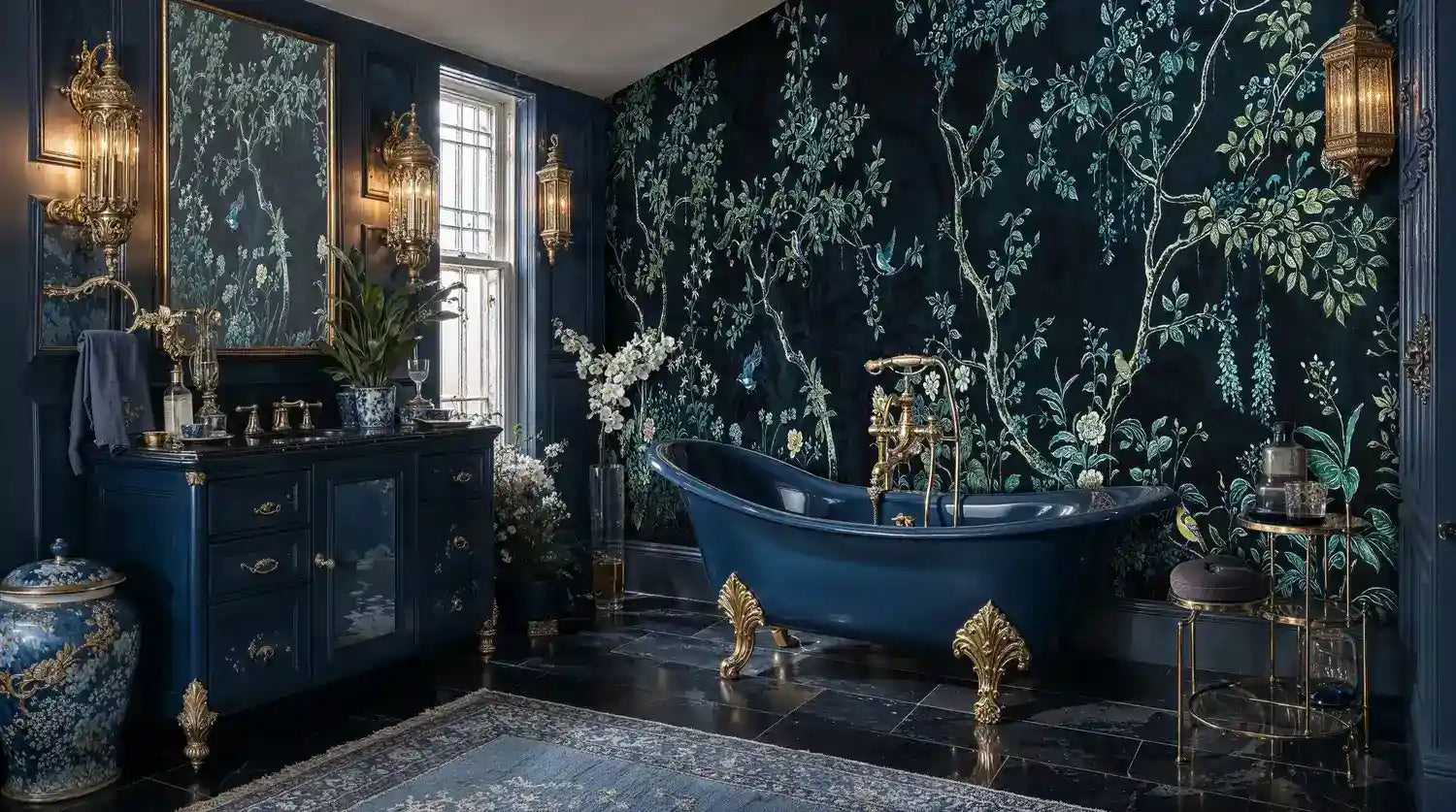 Chinoiserie Midnight Garden Songbirds Wall Mural
