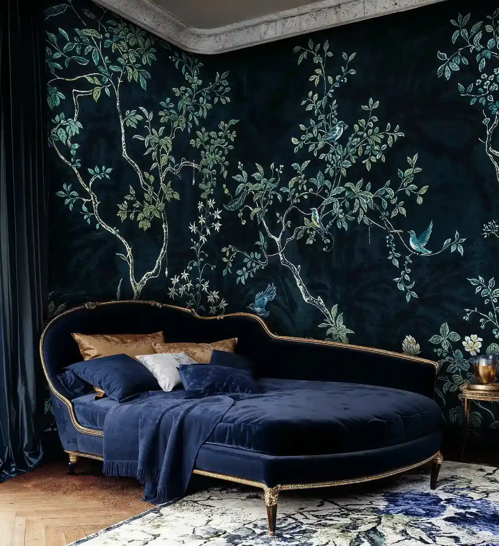 Chinoiserie Midnight Garden Songbirds Wall Mural