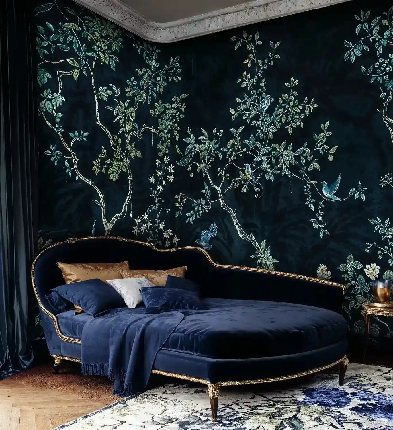 Chinoiserie Midnight Garden Songbirds Wall Mural
