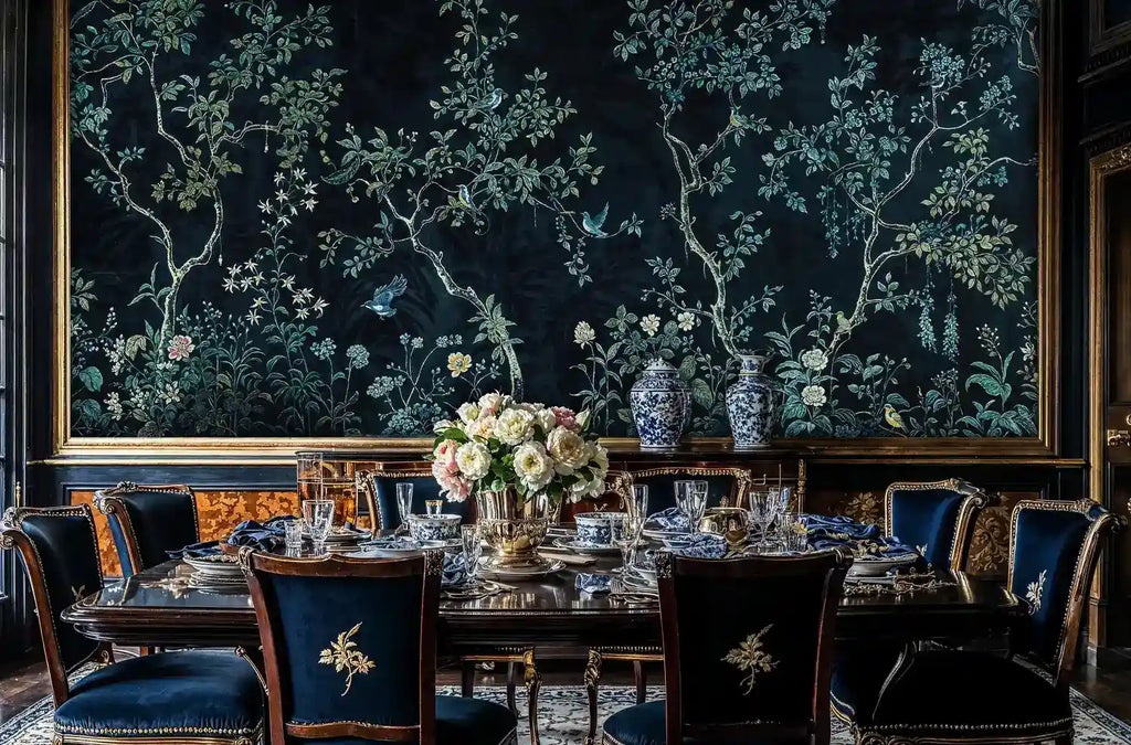 Chinoiserie Midnight Garden Songbirds Wall Mural